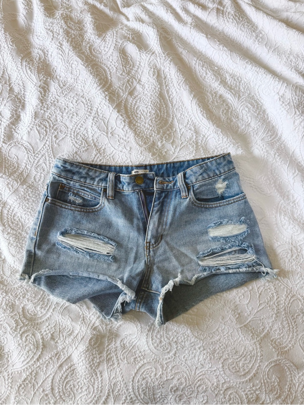 Billabong Light Blue Distressed Denim Cutoff Shorts